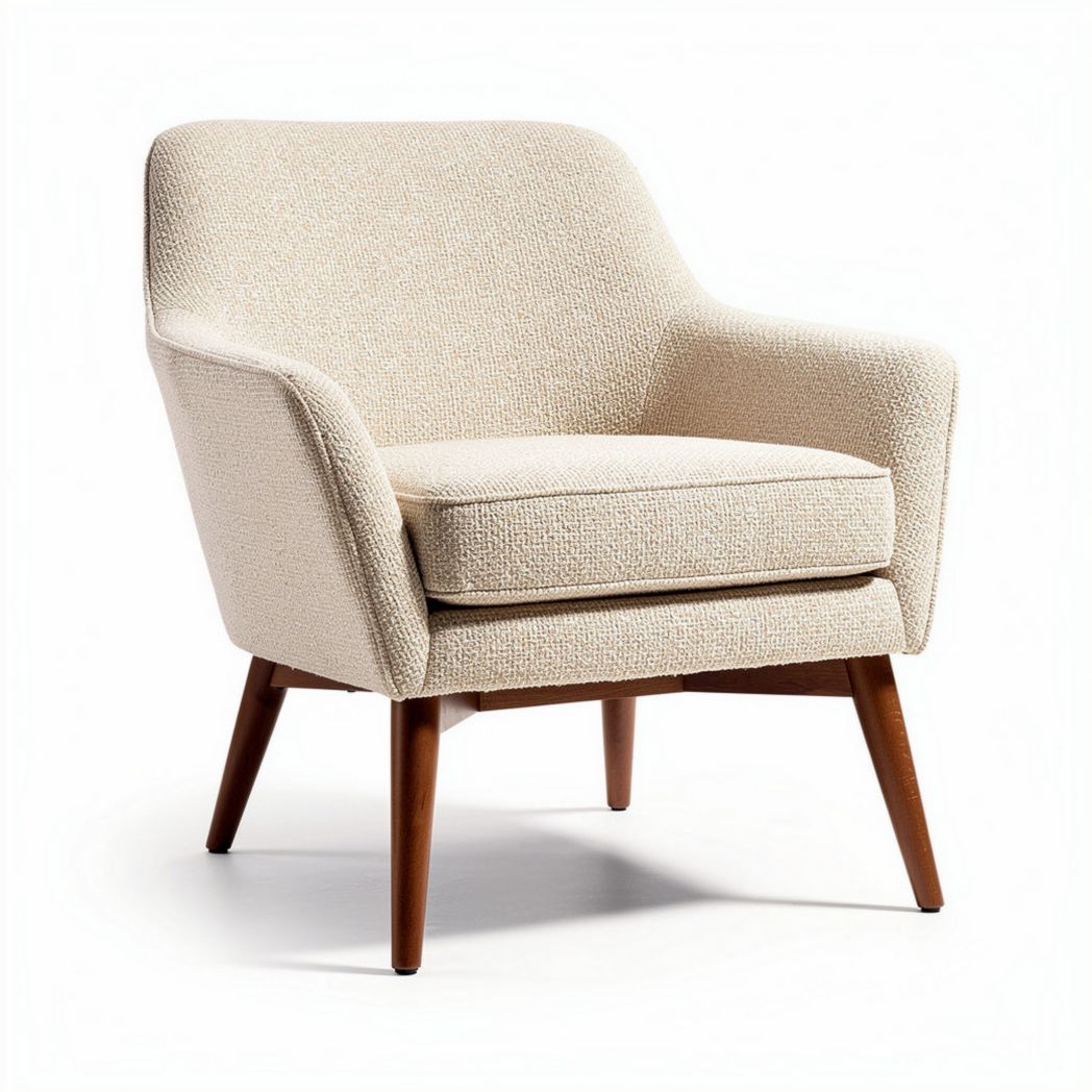 Fauteuil en tissu beige avec pieds en bois de 80 x 80 x 90cm