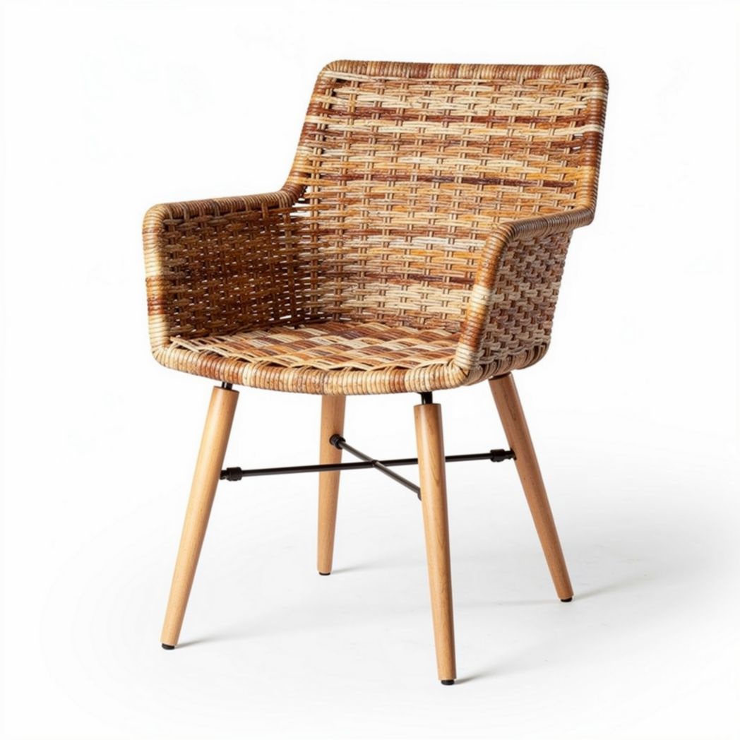 Chaise en rotin tissée avec pieds en bois naturel 60 x 60 x 80cm