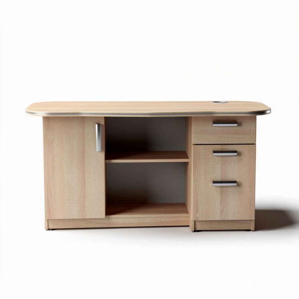 Bureau en bois clair avec rangement intégré dimensions 120 x 60 x 75cm