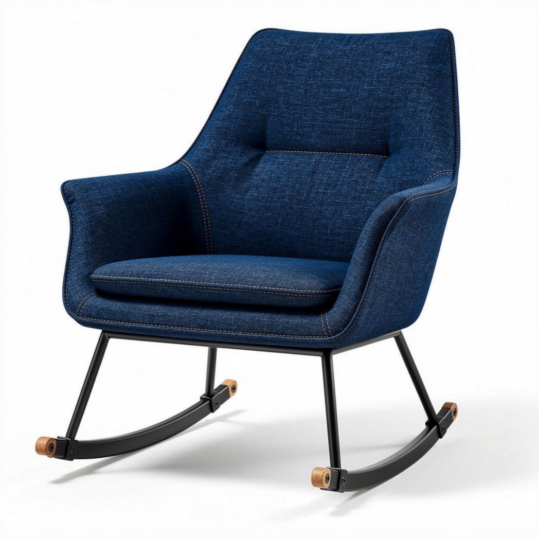 Fauteuil à bascule en tissu denim bleu avec structure en métal noir 70 x 70 x 90cm
