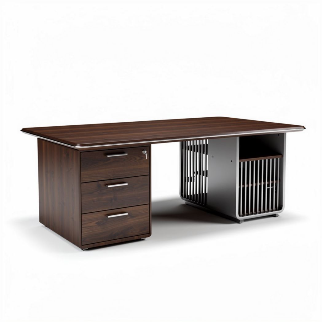 Bureau en bois avec tiroirs de rangement et design en métal 150 x 70 x 75cm