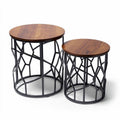 Table d'appoint ronde en métal et bois couleur naturelle 30 x 30 x 45cm