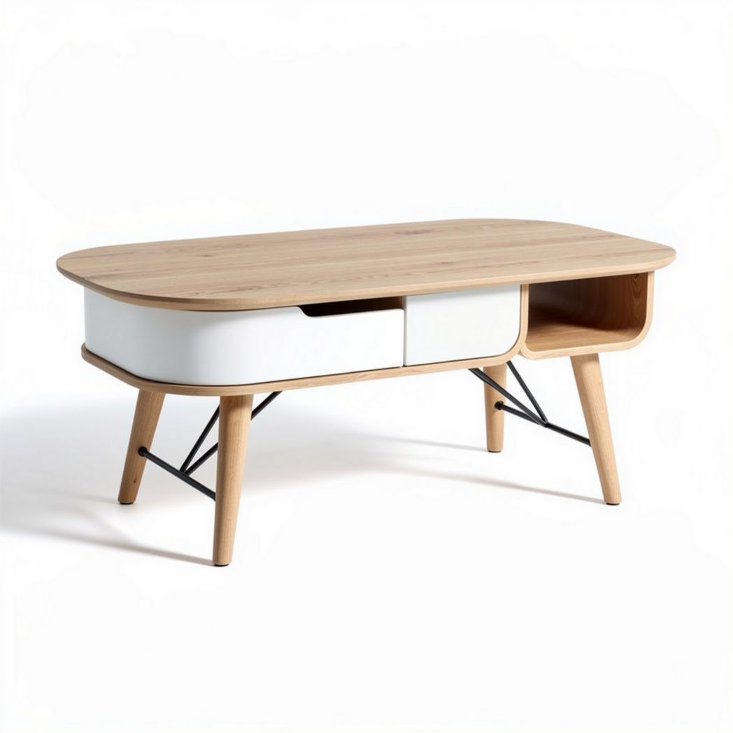Table basse en bois avec tiroir blanc dimensions 120 x 60 x 45cm