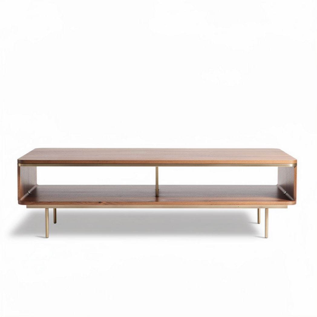 Table basse en bois de noyer avec étagère en métal 120 x 60 x 40cm