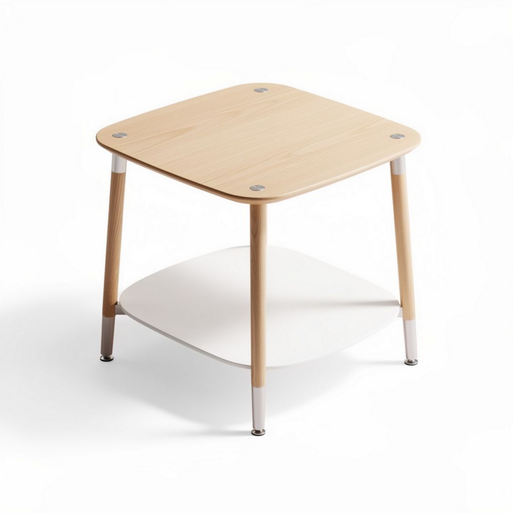 Table carrée en bois naturel avec étagère blanche 50 x 50 x 45cm