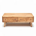 Table basse en bois avec deux tiroirs design géométrique 120 x 60 x 40cm