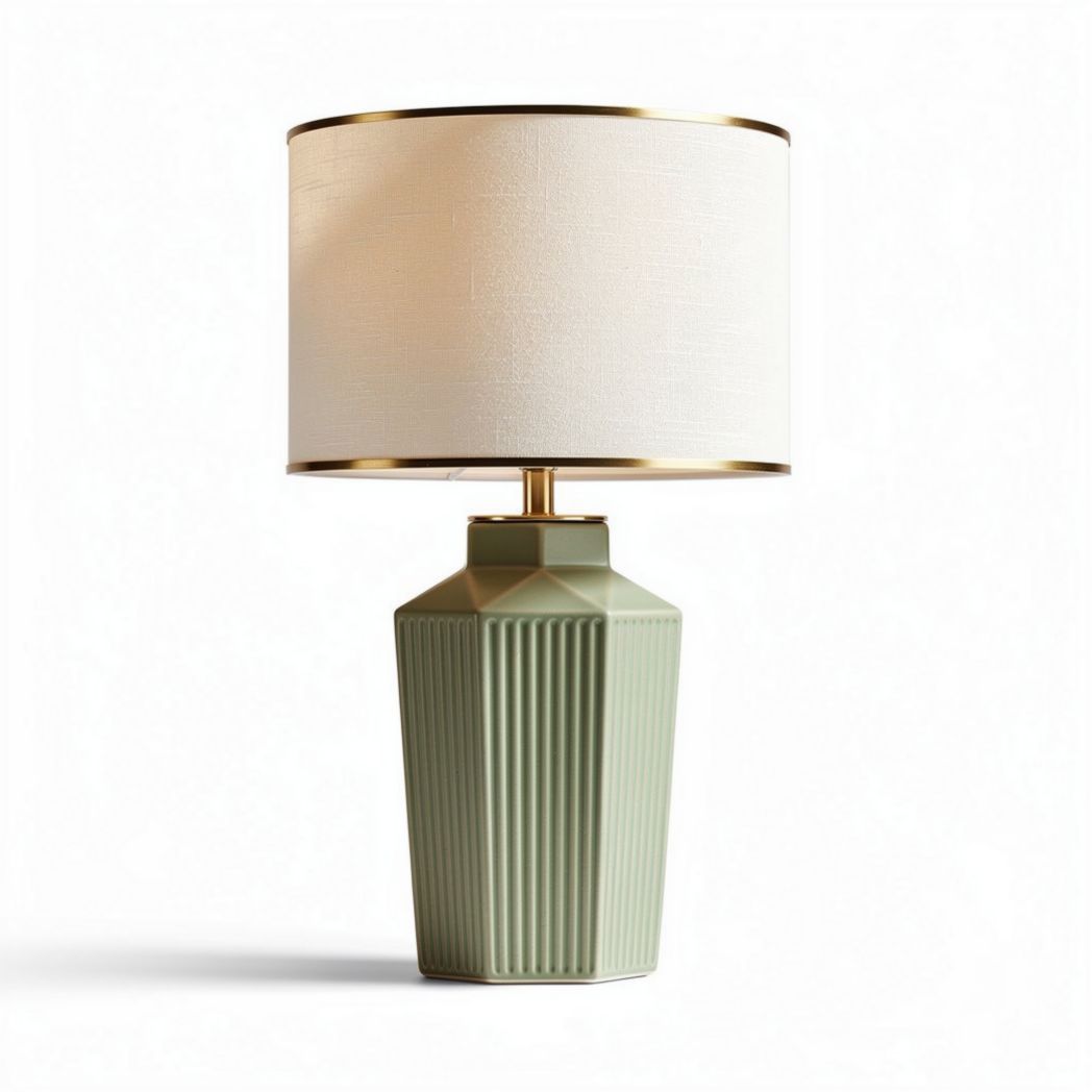 lampe de table en céramique verte avec abat-jour en tissu blanc 30 x 30 x 50cm