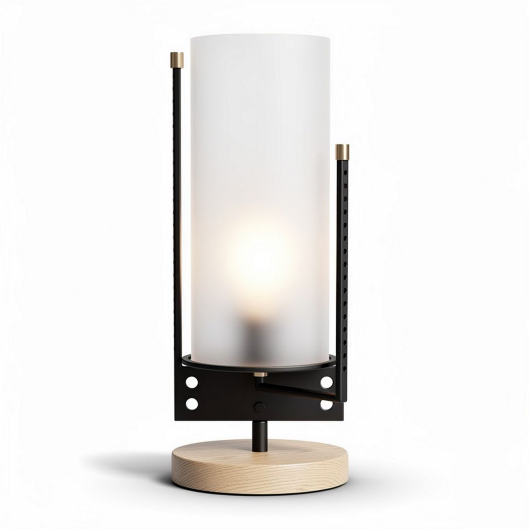 Lampe de table en métal noir et bois de hêtre 25 x 25 x 45 cm