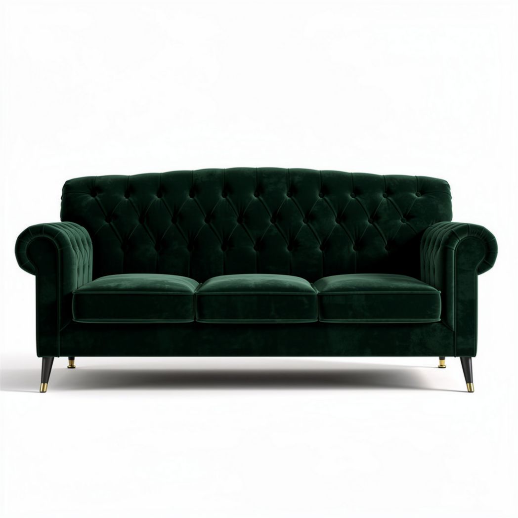 Canapé en velours vert foncé de style classique dimensions 180 x 90 x 75cm