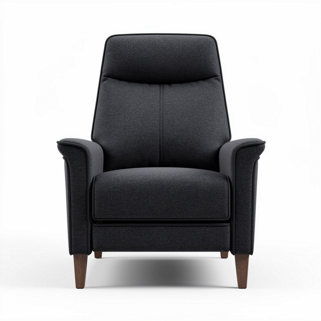 Fauteuil en tissu noir avec pieds en bois dimensions 85 x 80 x 100cm