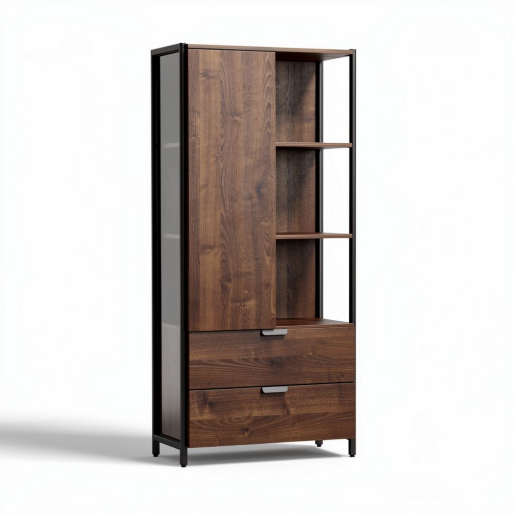 Meuble de rangement en bois et métal avec portes et étagères 30 x 60 x 180cm