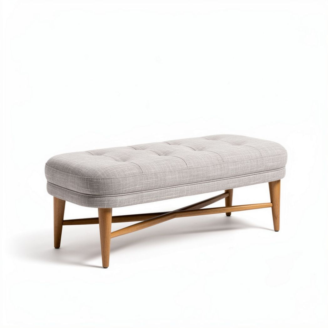 Banc en tissu gris avec pieds en bois 120 x 40 x 45cm pour salon
